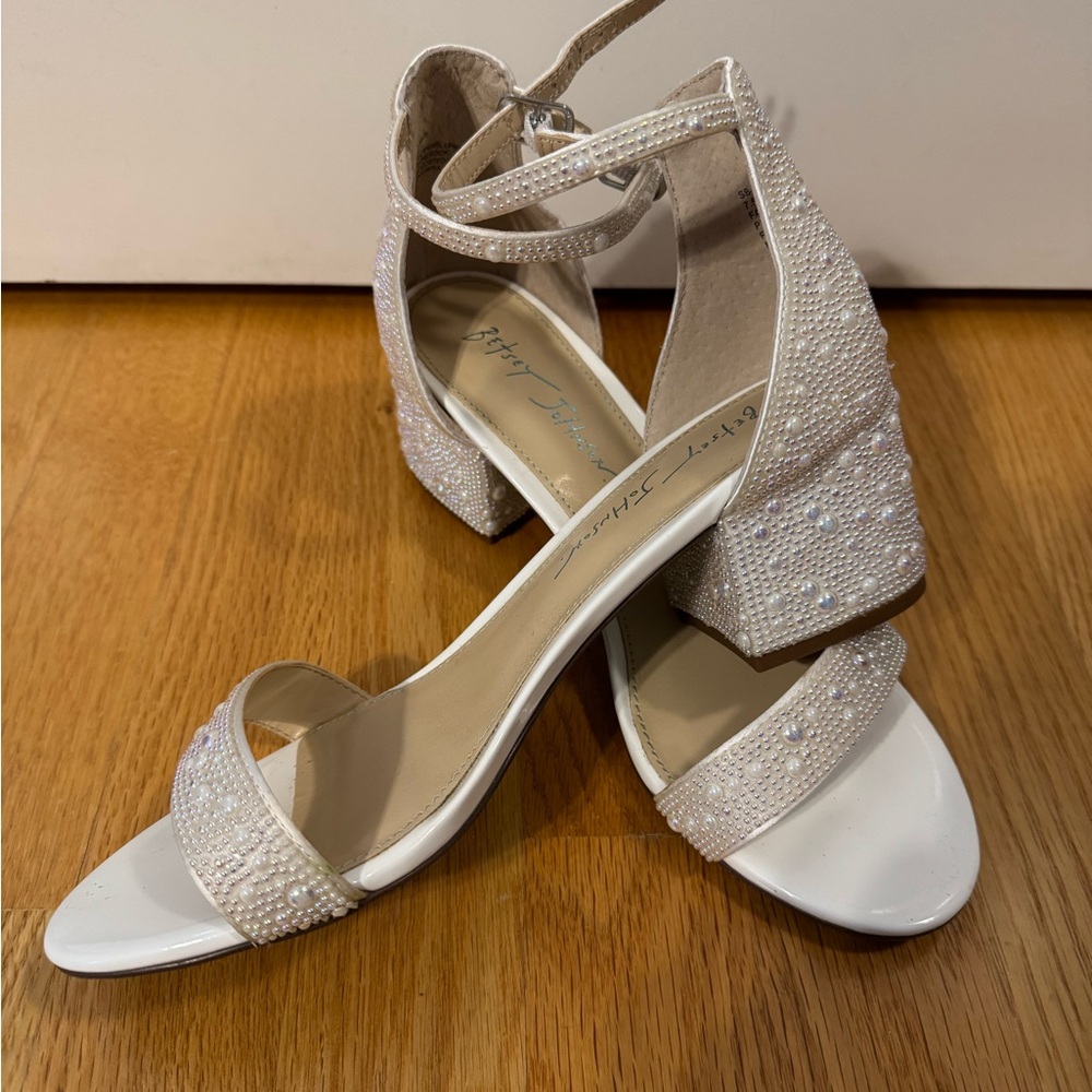 Betsey Johnson Pearl-Embellished Cream Heels
